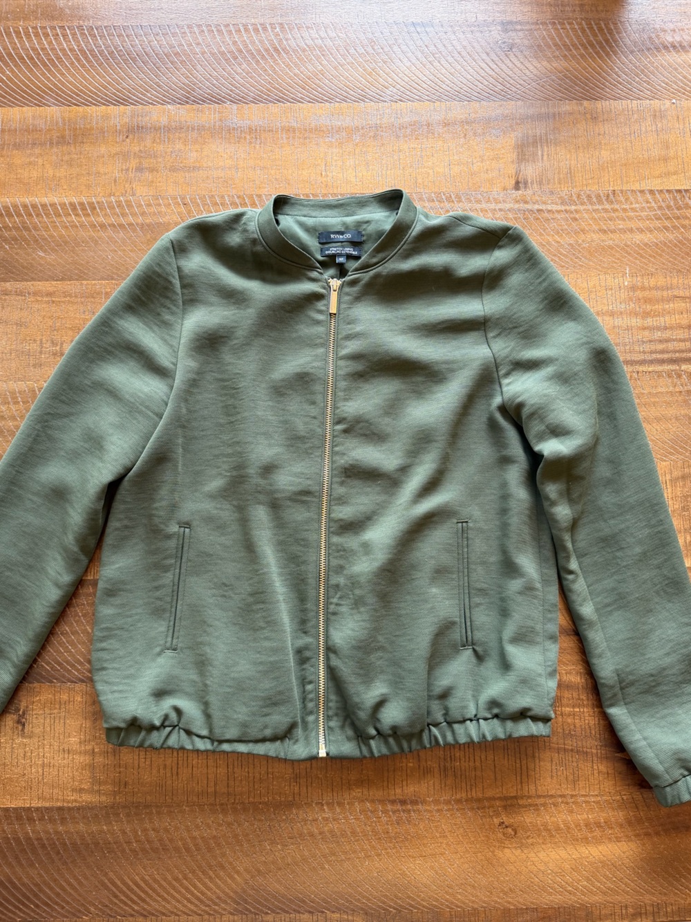 RW&CO Green Bomber Jacket Gold Zipper Size S